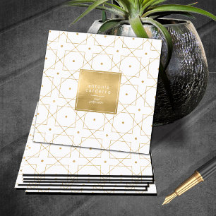 Chic Geometric Pattern Squared Gold/White ID799 Square Business Card