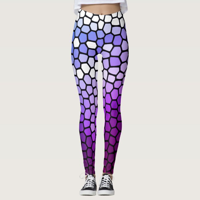 Chic Geometric Purple and White Leggings (Front)