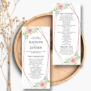 Chic Geometric Rose Gold Floral Wedding Program Rack Card