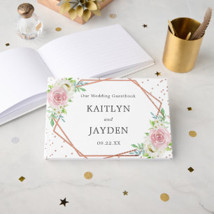 Chic Geometric Rose Gold Foil Floral Wedding Guest Book