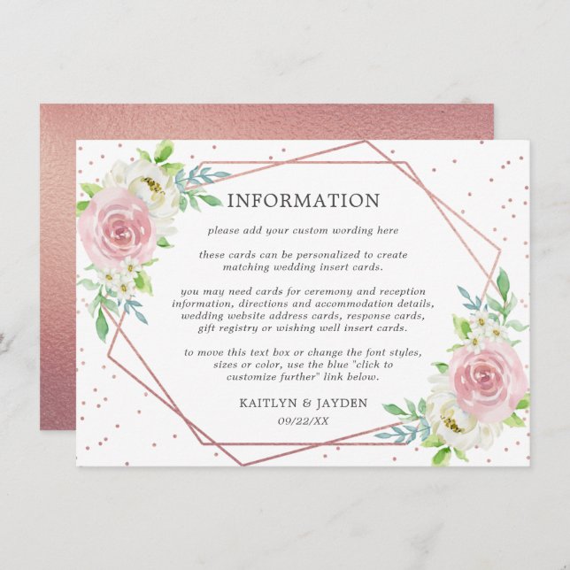Chic Geometric Rose Gold Foil Floral Wedding Info Invitation (Front/Back)