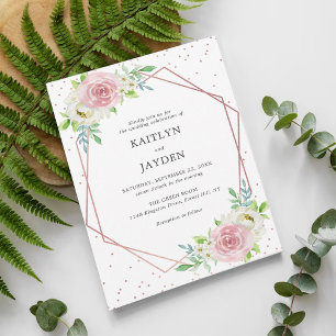 Chic Geometric Rose Gold Foil Floral Wedding Invitation