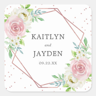 Chic Geometric Rose Gold Foil Floral Wedding Square Sticker