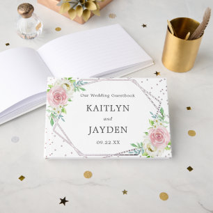 Chic Geometric Silver Foil Floral Wedding Guest Book