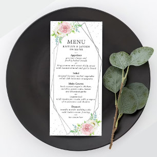 Chic Geometric Silver Foil Floral Wedding Menu