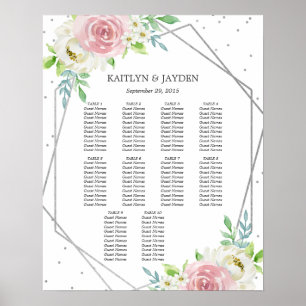 Chic Geometric Silver Foil Floral Wedding Poster