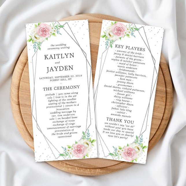 Chic Geometric Silver Foil Floral Wedding Program Rack Card (Creator Uploaded)