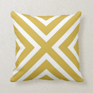 Chic Geometric Stripes in Mustard and White Cushion