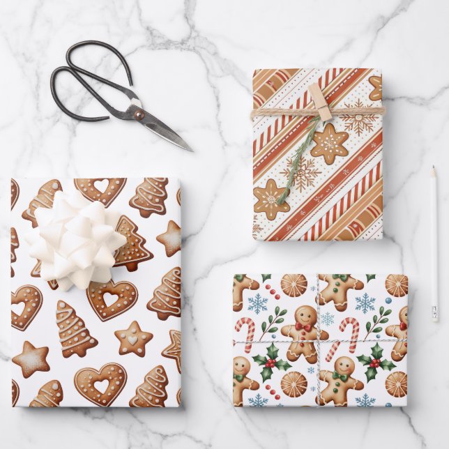 Chic Gingerbread & Cookies Delight Bakery Holiday  Wrapping Paper Sheet (Front)