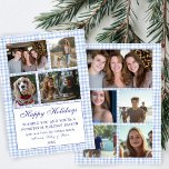 Chic Gingham Christmas Custom 9 Photo Collage Blue Holiday Card<br><div class="desc">Perfect cute card for a fun holiday greeting! Hand made art for you! FULLY CUSTOMIZABLE! Click on “Personalise” above to edit the text on the front and add your own photos to the front and back. Click "edit using design tool" to adjust the fonts, colours and placements. (check my shop...</div>