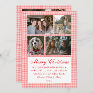 Chic Gingham Christmas Custom 9 Photo Collage Pink Holiday Card