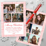 Chic Gingham Christmas Custom 9 Photo Collage red Holiday Card<br><div class="desc">Perfect cute card for a fun holiday greeting! Hand made art for you! FULLY CUSTOMIZABLE! Click on “Personalise” above to edit the text on the front and add your own photos to the front and back. Click "edit using design tool" to adjust the fonts, colours and placements. (check my shop...</div>