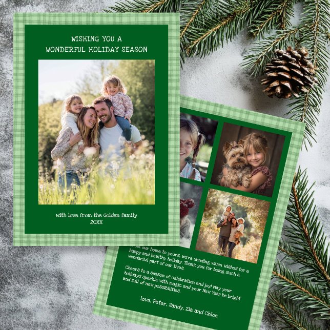 Chic Gingham Christmas Green Custom 5 Photo  Holiday Card (Chic Gingham Christmas Green Custom 5 Photo Holiday Card
)