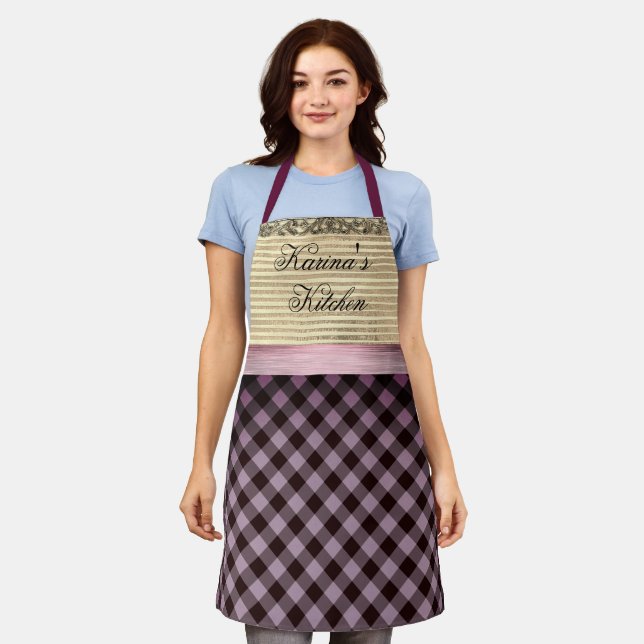 Chic Gingham Colorblock Apron (Worn)