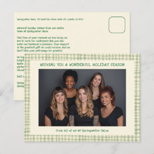 Chic Gingham Green Christmas Custom Business Holiday Postcard