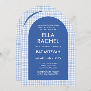Chic Gingham Modern Custom QR Bat Bar Mitzvah Arch Invitation