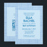 Chic Gingham Modern Custom QR CODE Bat Bar Mitzvah Invitation<br><div class="desc">Perfect card to announce a bat mitzvah, bar mitzvah or other Jewish celebration! Hand made gingham pattern for you! FULLY CUSTOMIZABLE! Click on “Personalize” above to edit the text and add your link to the qr code. Click "edit using design tool" to adjust the fonts, colors and placements and to...</div>