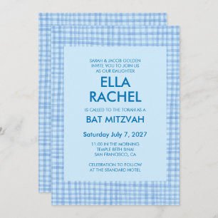 Chic Gingham Modern Custom QR CODE Bat Bar Mitzvah Invitation