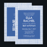 Chic Gingham Modern Custom QR CODE Bat Bar Mitzvah Invitation<br><div class="desc">Perfect card to announce a bat mitzvah, bar mitzvah or other Jewish celebration! Hand made gingham pattern for you! FULLY CUSTOMIZABLE! Click on “Personalize” above to edit the text and add your link to the qr code. Click "edit using design tool" to adjust the fonts, colors and placements and to...</div>