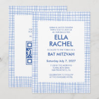 Chic Gingham Modern Custom QR CODE Bat Bar Mitzvah