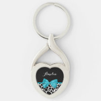Chic Giraffe Print Aqua Blue Ribbon Bow With Name