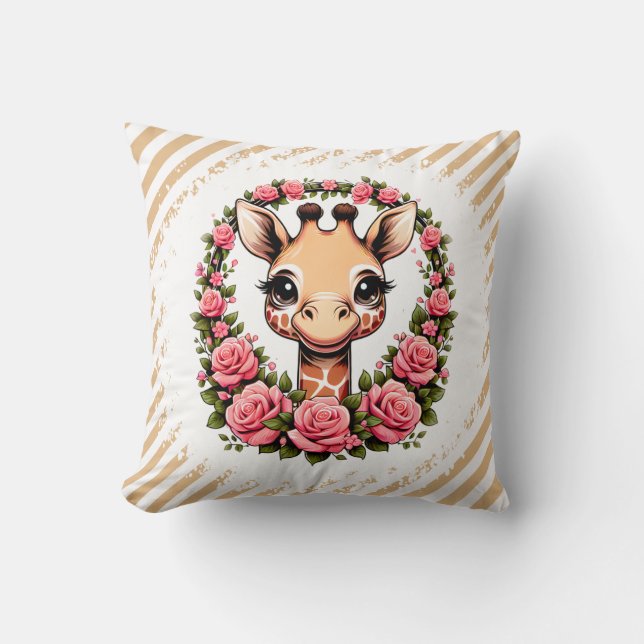 Chic Giraffe with Floral Crown Cushion (Front)