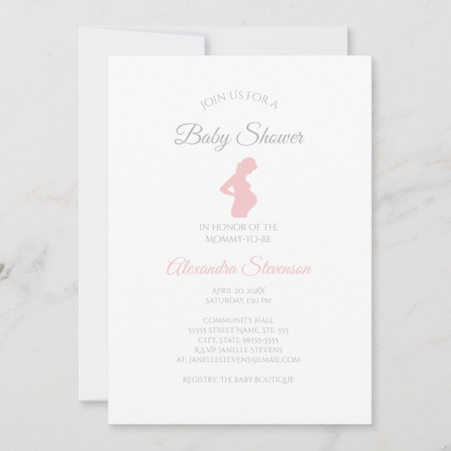 Chic Girl Baby Shower Pregnant Woman Baby Bump Invitation (Front)