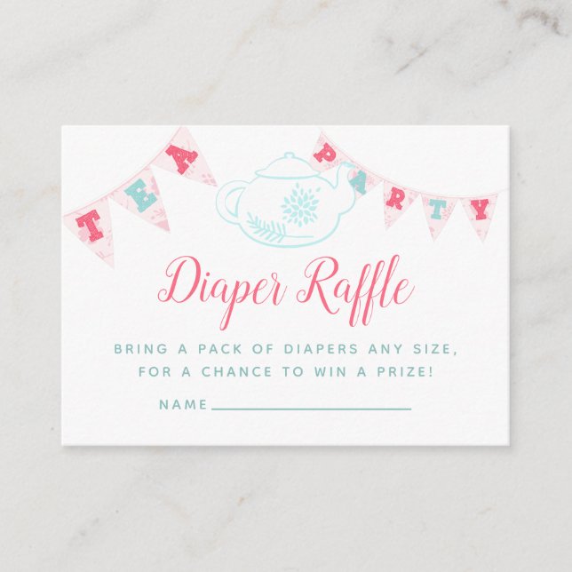 Chic Girl Baby Shower Tea Party Diaper Raffle Enclosure Card (Front)