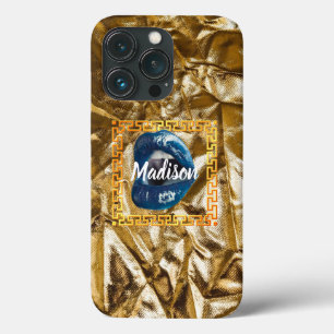 Chic Girl blue Gold Lips Beauty Personalised iPhone 13 Pro Case