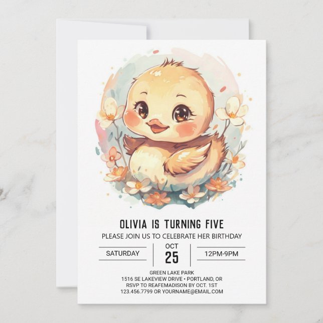 Chic Girl Duck Birthday Invitation (Front)