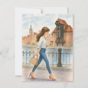 Chic Girl in Gdansk, Poland Postcard