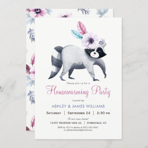 Chic Girl Racoon Housewarming Party Invitation