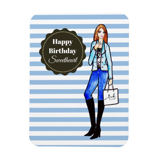 Chic Girl with Denim Jacket and Trousers Fashion Magnet (Vertical)