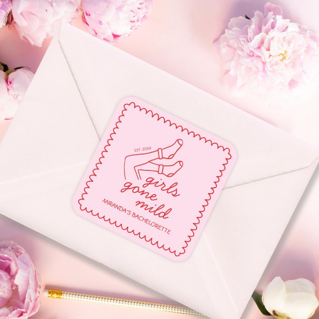 Chic Girls Gone Mild Handwritten Bachelorette Square Sticker (Chic Girls Gone Mild Handwritten Bachelorette Square Sticker)