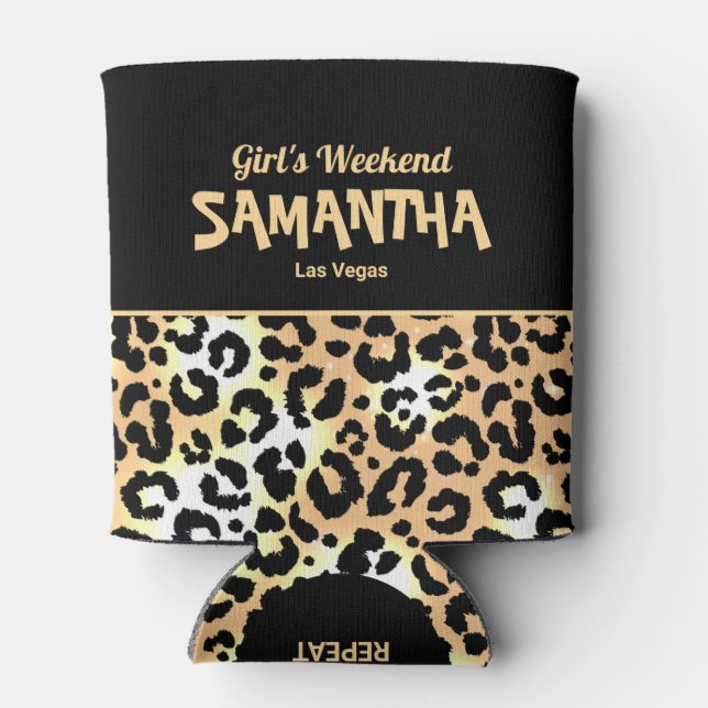 Chic Girls Weekend Wild Leopard Print Can Cooler (Back)
