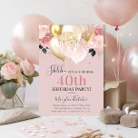 Chic Girly 40th Surprise Birthday Party Invitation<br><div class="desc">Chic girly pink and gold surprise 4Oth birthday party invitation,  featuring a bunch of very sparkley balloons,  blush pink florals and faux gold heart confetti. The elegant birthday template that is easy to customise making this invite perfect for any age.</div>