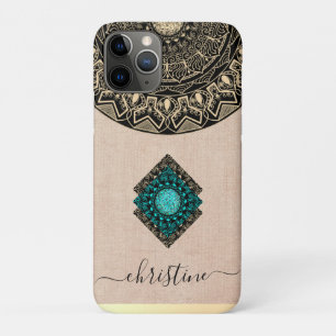 chic girly black gold mandala burlap name  Case-Mate iPhone case