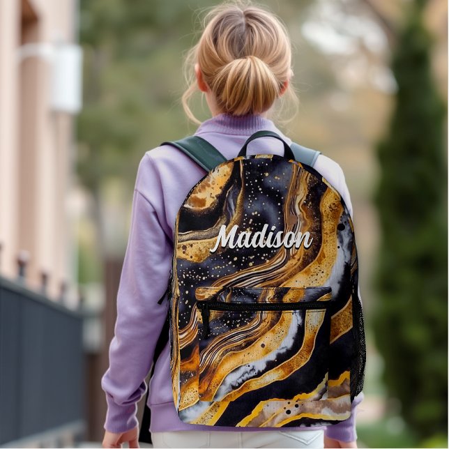 Chic girly black gold marble art  printed backpack (Creator Uploaded)