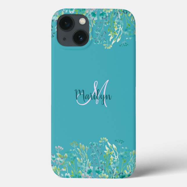 Chic Girly Blue White Floral Name Design   Case-Mate iPhone Case (Back)