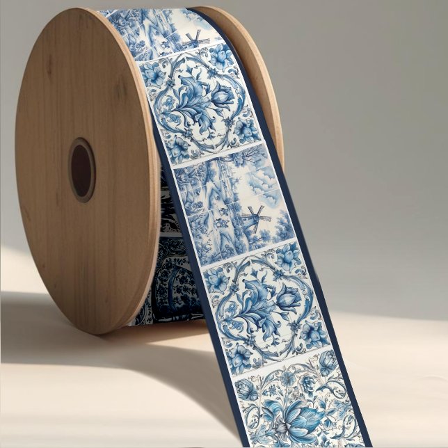 Chic girly Blue white toile Grosgrain Ribbon (Creator Uploaded)