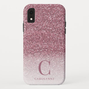 Chic Girly Blush Pink Glitter Ombre Monogram Case-Mate iPhone Case
