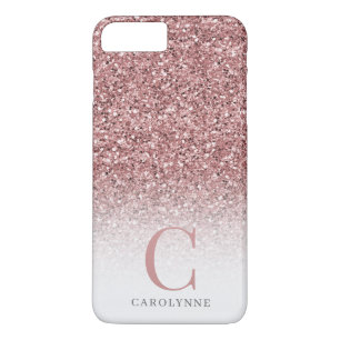 Chic Girly Blush Pink Glitter Ombre Monogram Case-Mate iPhone Case