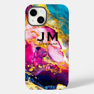 Chic girly colourful marble faux glitter monogram Case-Mate iPhone 14 case
