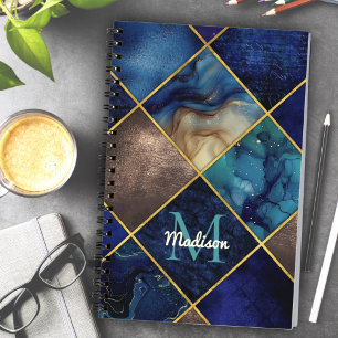 Chic girly faux Glitter gold blue geometric Notebook