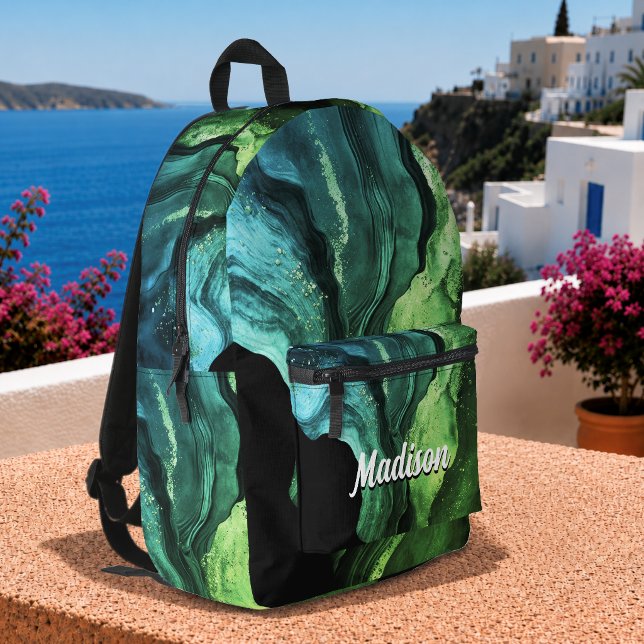 chic girly faux glitter marble art monogram printed backpack (Creator Uploaded)