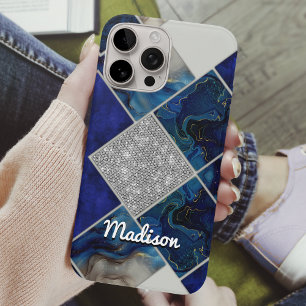 Chic girly faux Glitter silver blue geometric iPhone 16 Pro Case