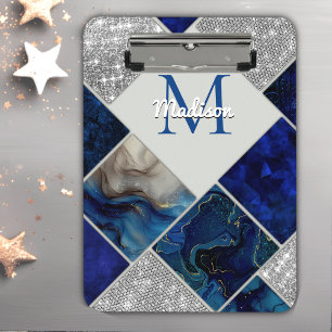 Chic girly faux Glitter silver blue geometric  Clipboard
