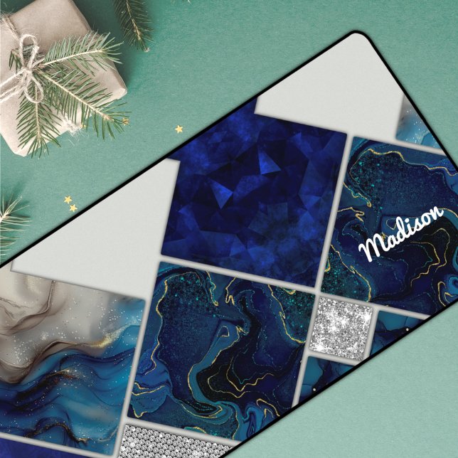 Chic girly faux Glitter silver blue geometric  Mou Desk Mat (Creator Uploaded)