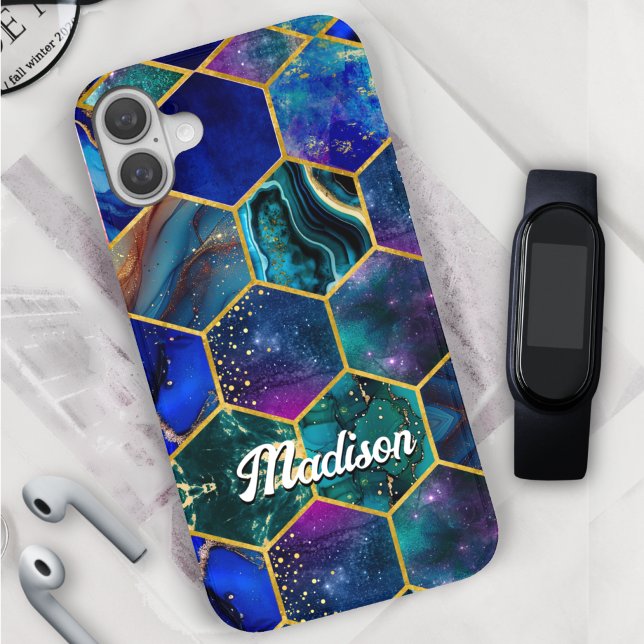 Chic girly faux Glitter Turquoise blue geometric  Case-Mate iPhone Case (Creator Uploaded)