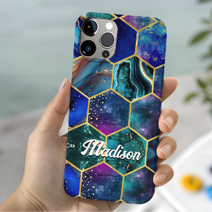 Chic girly faux Glitter Turquoise blue geometric  iPhone 15 Case